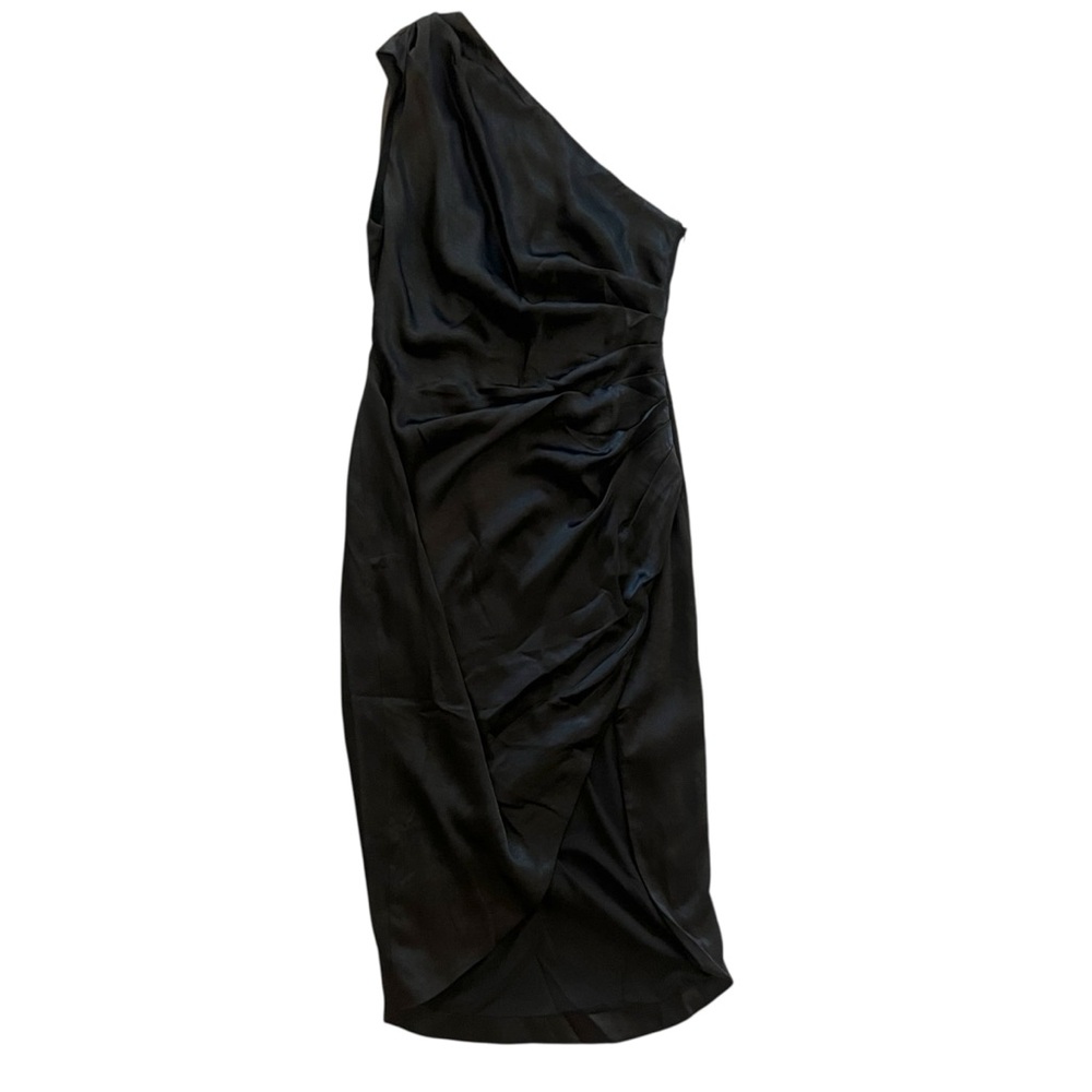 Elliatt Large Black Cassini One Shoulder Satin Midi Dress NWT